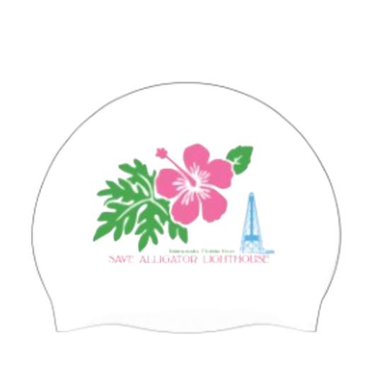 Swim Cap - White with Flower