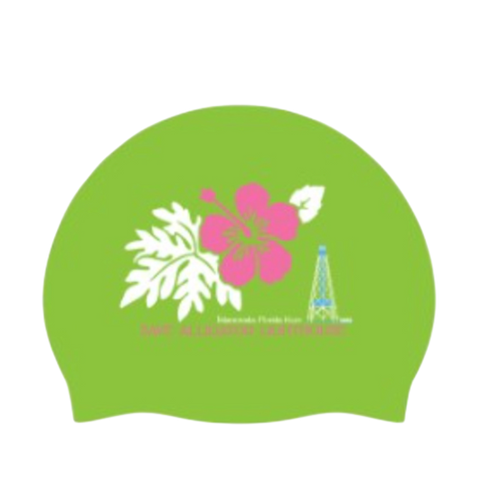 Swim Cap - Green with Flower
